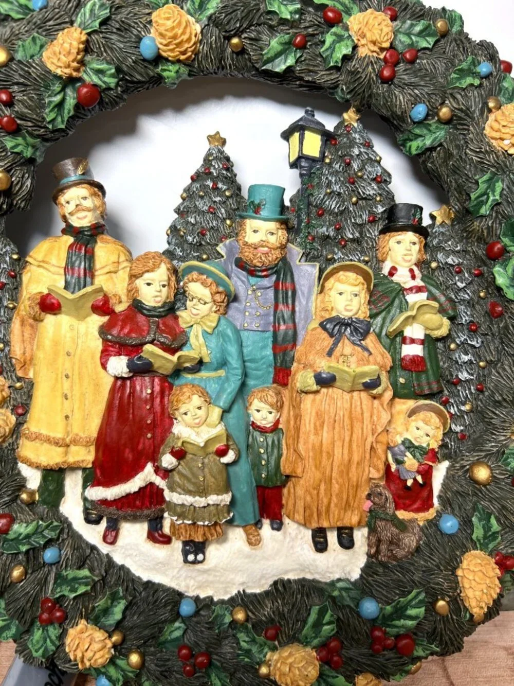 Christmas Carolers Wreath Wall Decor With Pinecones & Berries